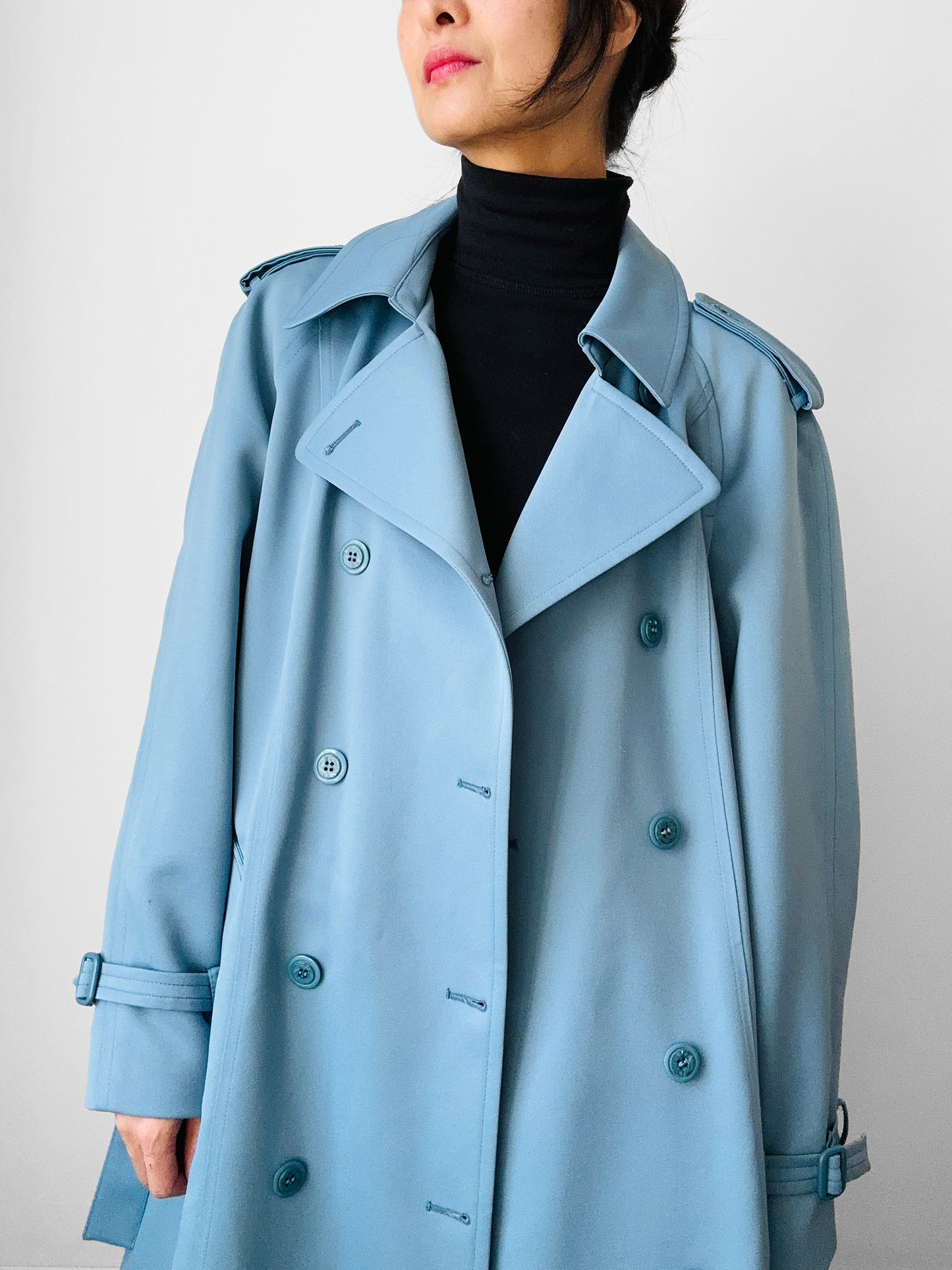 RESERVED!!! 1960s Powder Blue LONDON FOG Made in Canada Double-Breasted Belted Trench Coat - S/M/L