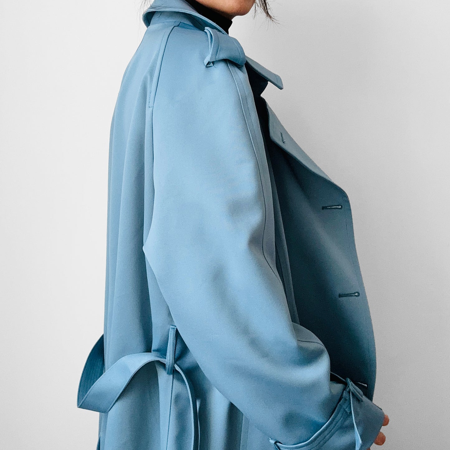 RESERVED!!! 1960s Powder Blue LONDON FOG Made in Canada Double-Breasted Belted Trench Coat - S/M/L