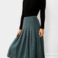 1980s Teal Patterned Pleated Fit and Flare Knit Skirt