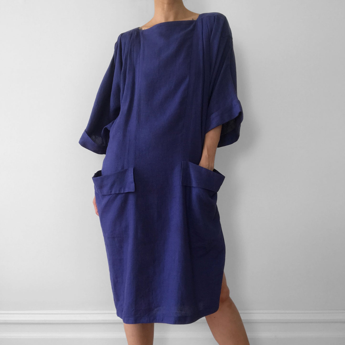 1980s Blue-Purple Made in Italy BYBLOS Open-Back Tunic Dress