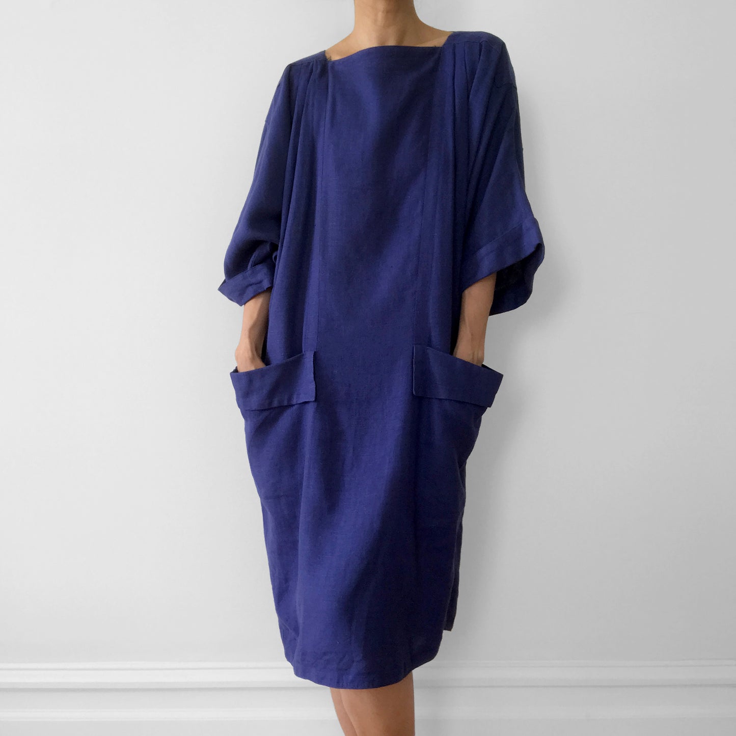 1980s Blue-Purple Made in Italy BYBLOS Open-Back Tunic Dress