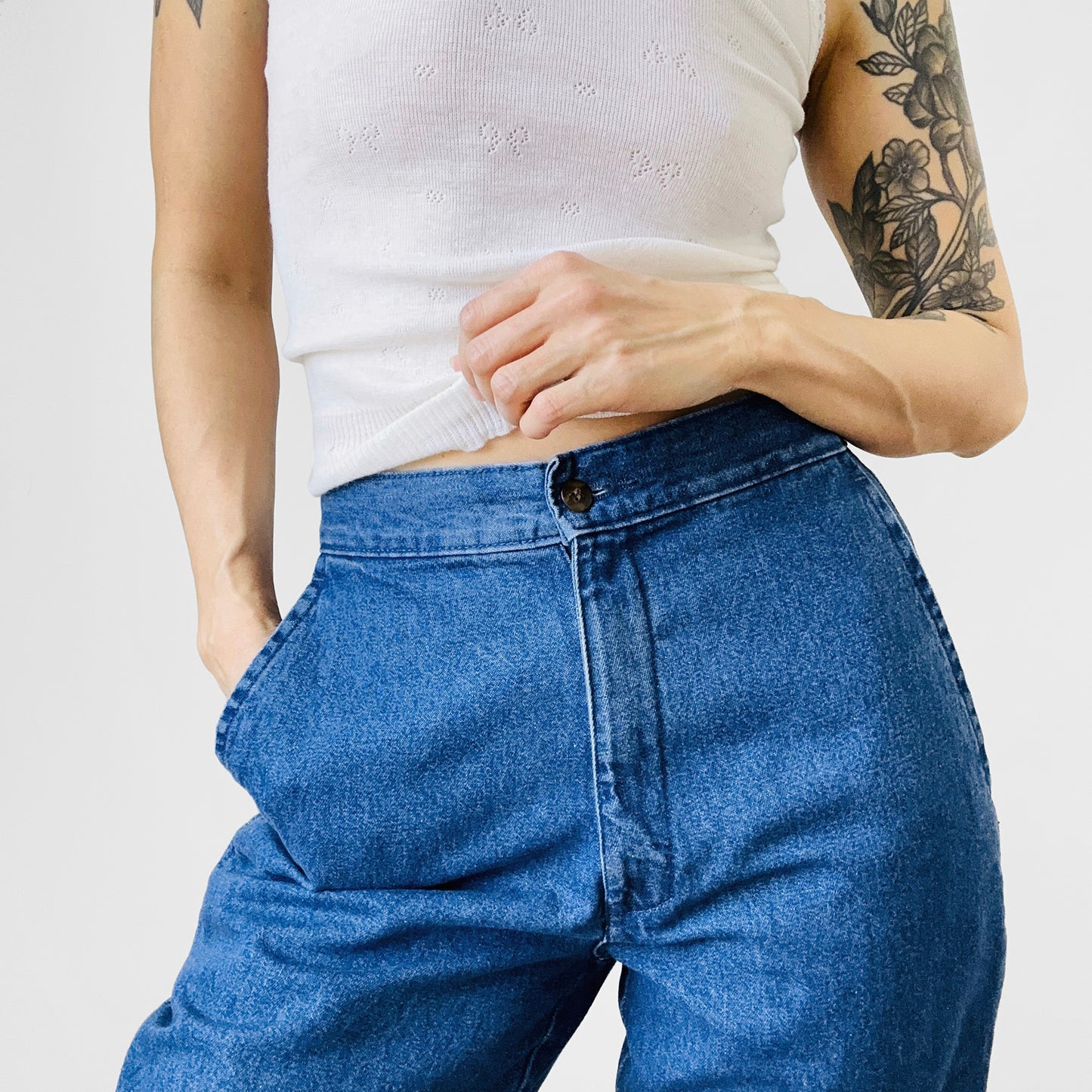 1990s Blue Chambray Flat Front Tapered Leg Trouser Pant - Waist 27