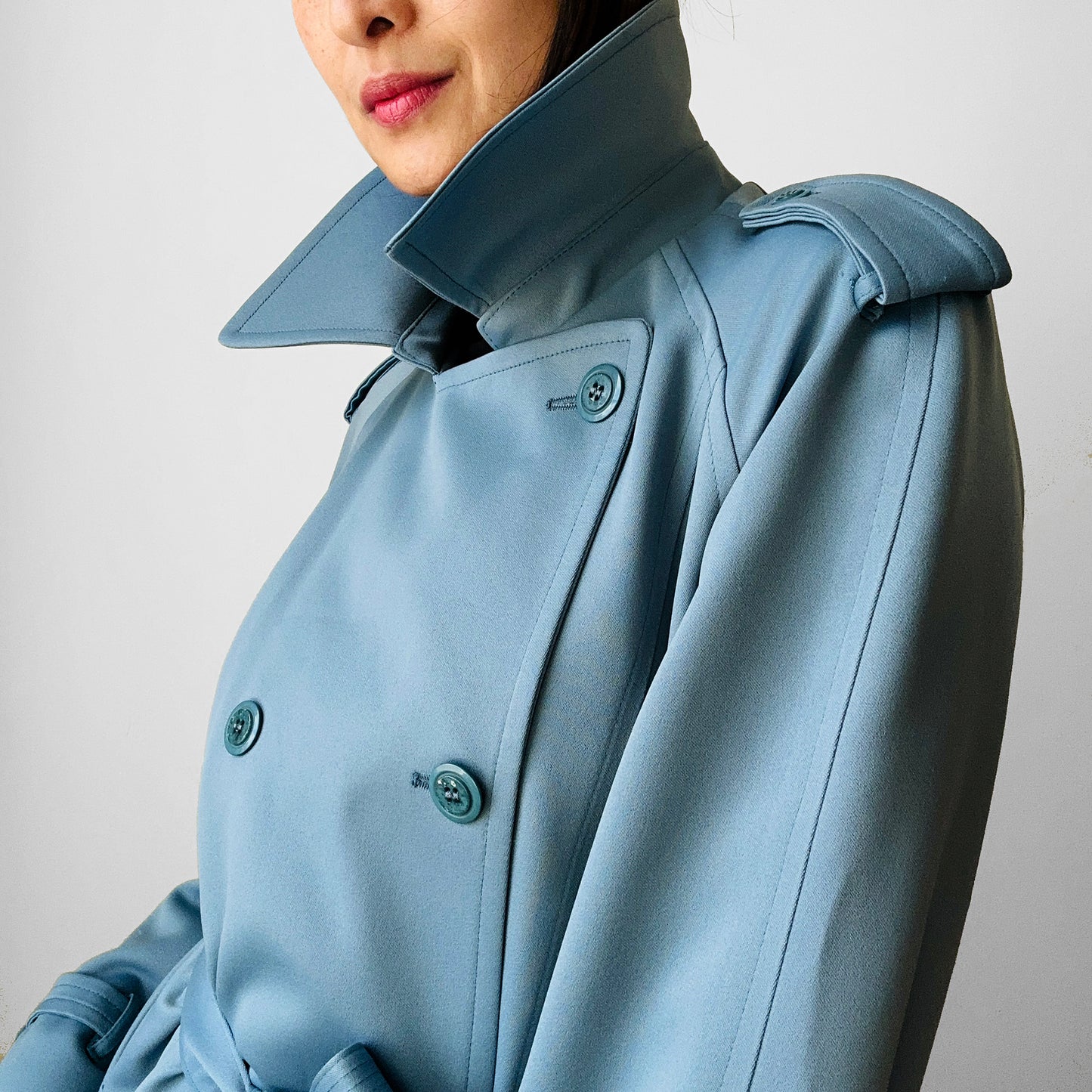 RESERVED!!! 1960s Powder Blue LONDON FOG Made in Canada Double-Breasted Belted Trench Coat - S/M/L