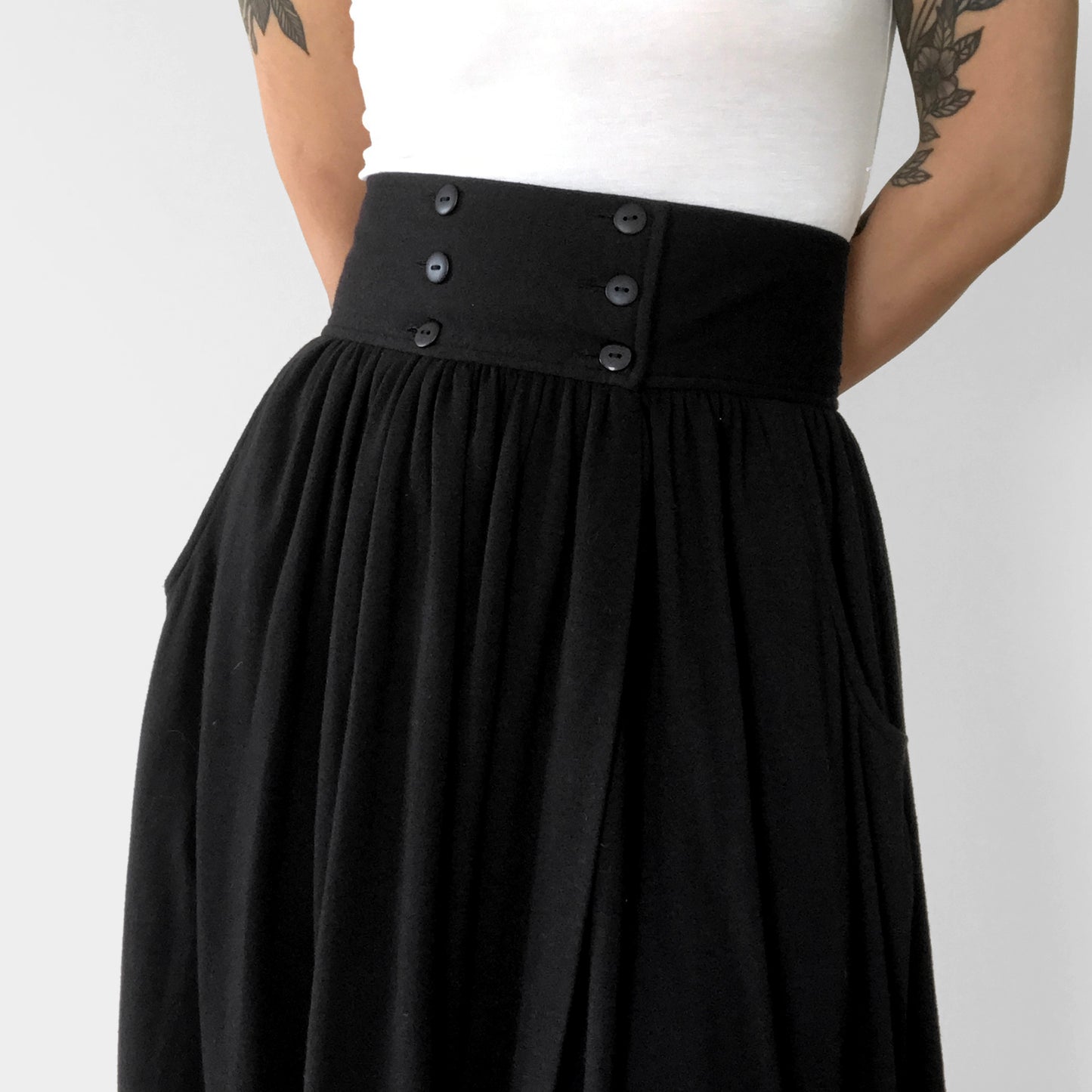 1980s Black Jersey-Knit Wrap Skirt