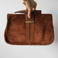 1970s Tobacco Brown Suede Leather Stripe Wristlet Clutch Purse
