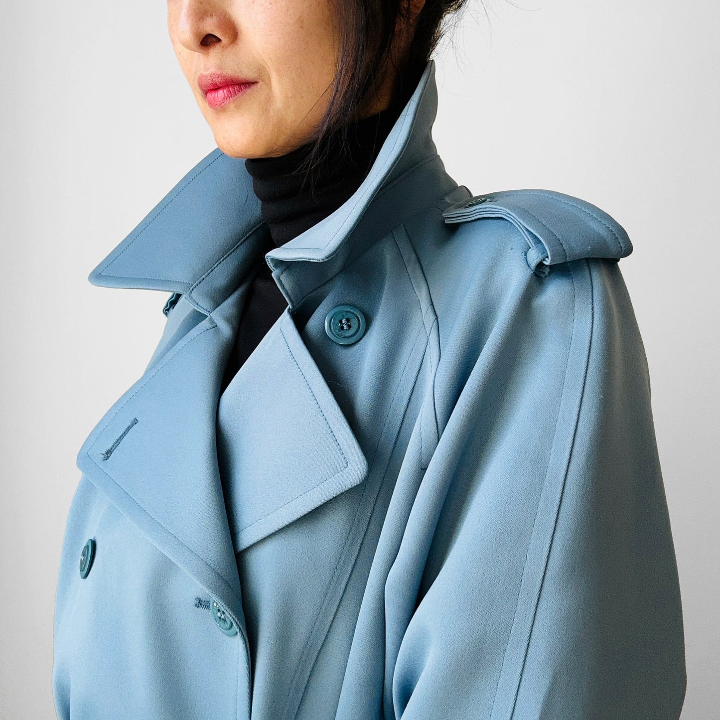 RESERVED!!! 1960s Powder Blue LONDON FOG Made in Canada Double-Breasted Belted Trench Coat - S/M/L