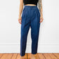 1980s Navy Flecked Wool Silk High-Waisted Pleated Tapered-Leg Trousers Pants