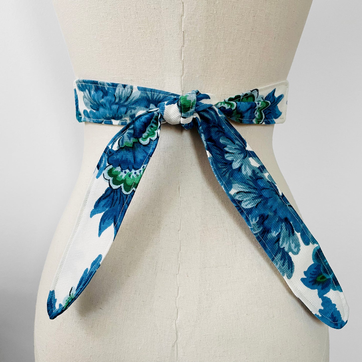 Upcycled Made-By-Me Vintage Handmade Blue and White Floral Chinoiserie Tied-Back Halter Crop Top