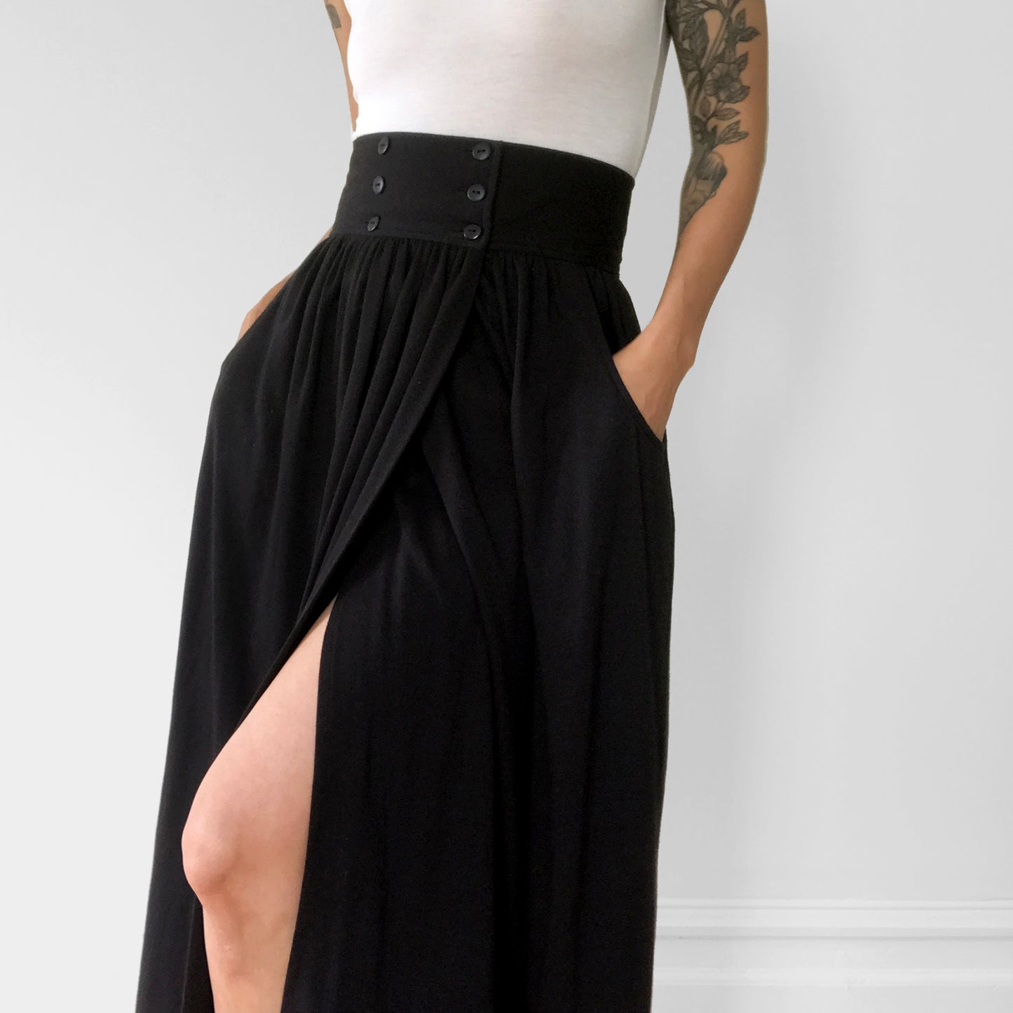 1980s Black Jersey-Knit Wrap Skirt