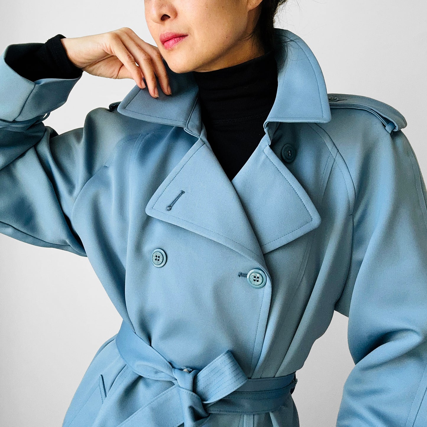 RESERVED!!! 1960s Powder Blue LONDON FOG Made in Canada Double-Breasted Belted Trench Coat - S/M/L