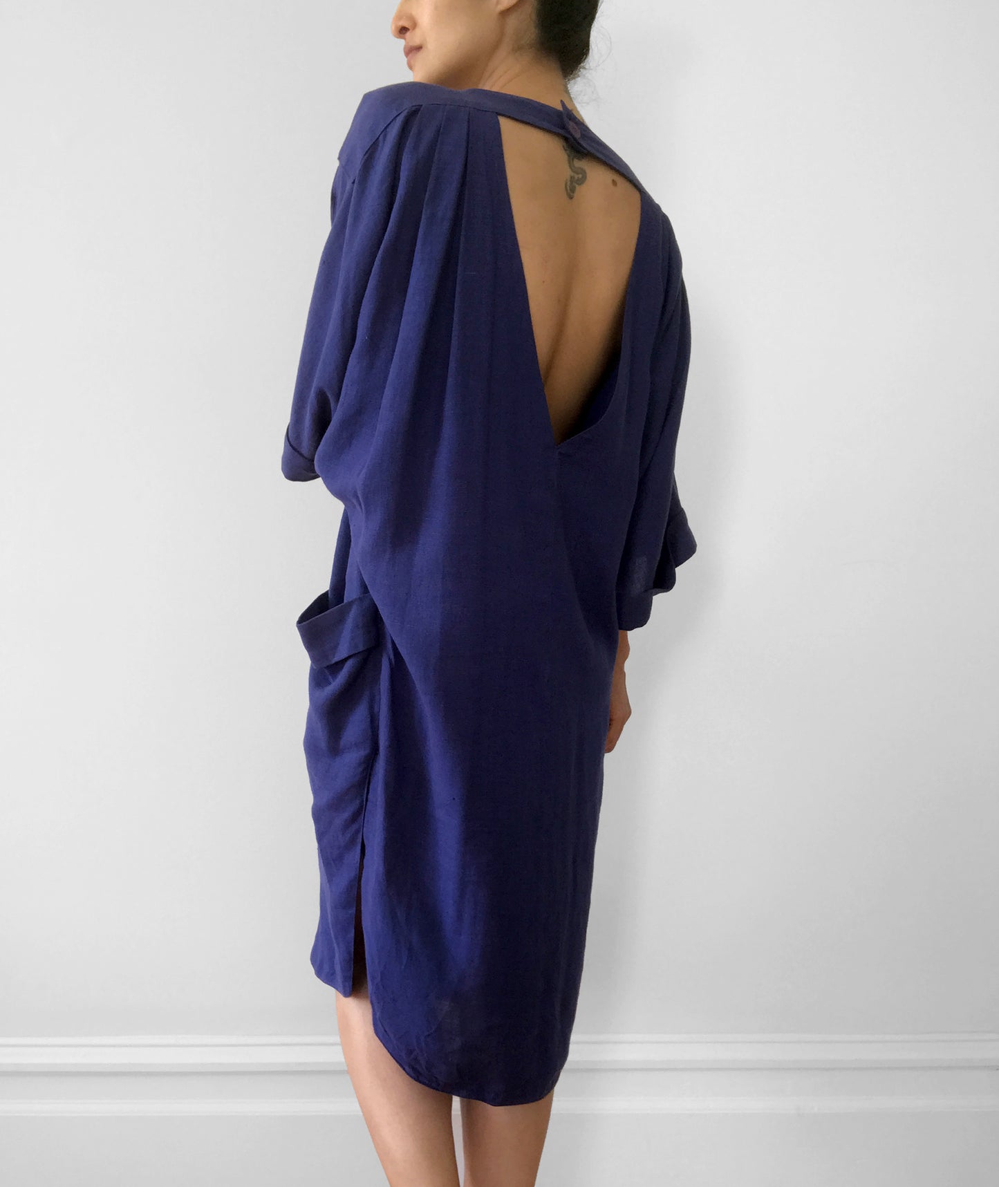 1980s Blue-Purple Made in Italy BYBLOS Open-Back Tunic Dress