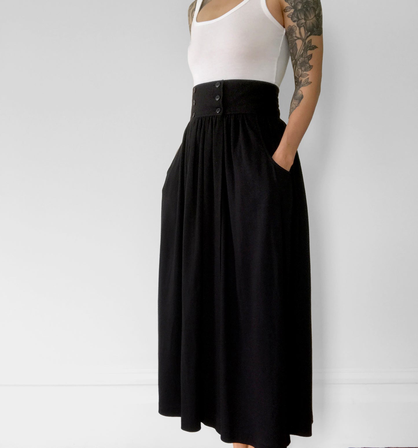 1980s Black Jersey-Knit Wrap Skirt