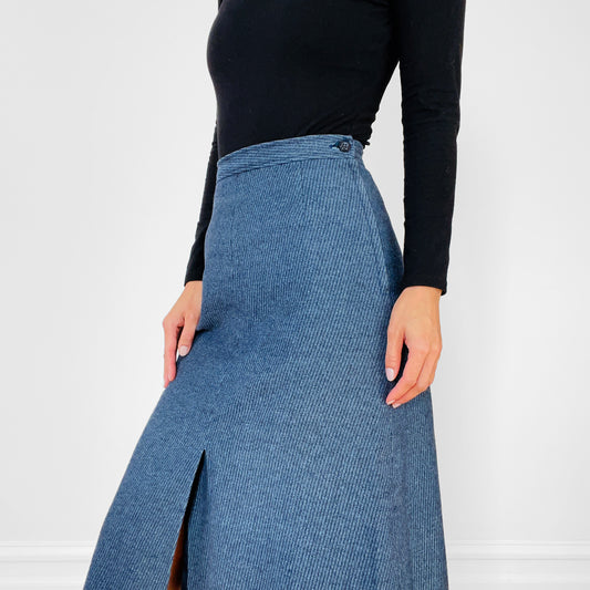 1970s Made in Canada Blue Stripe A-line Split-Front Skirt