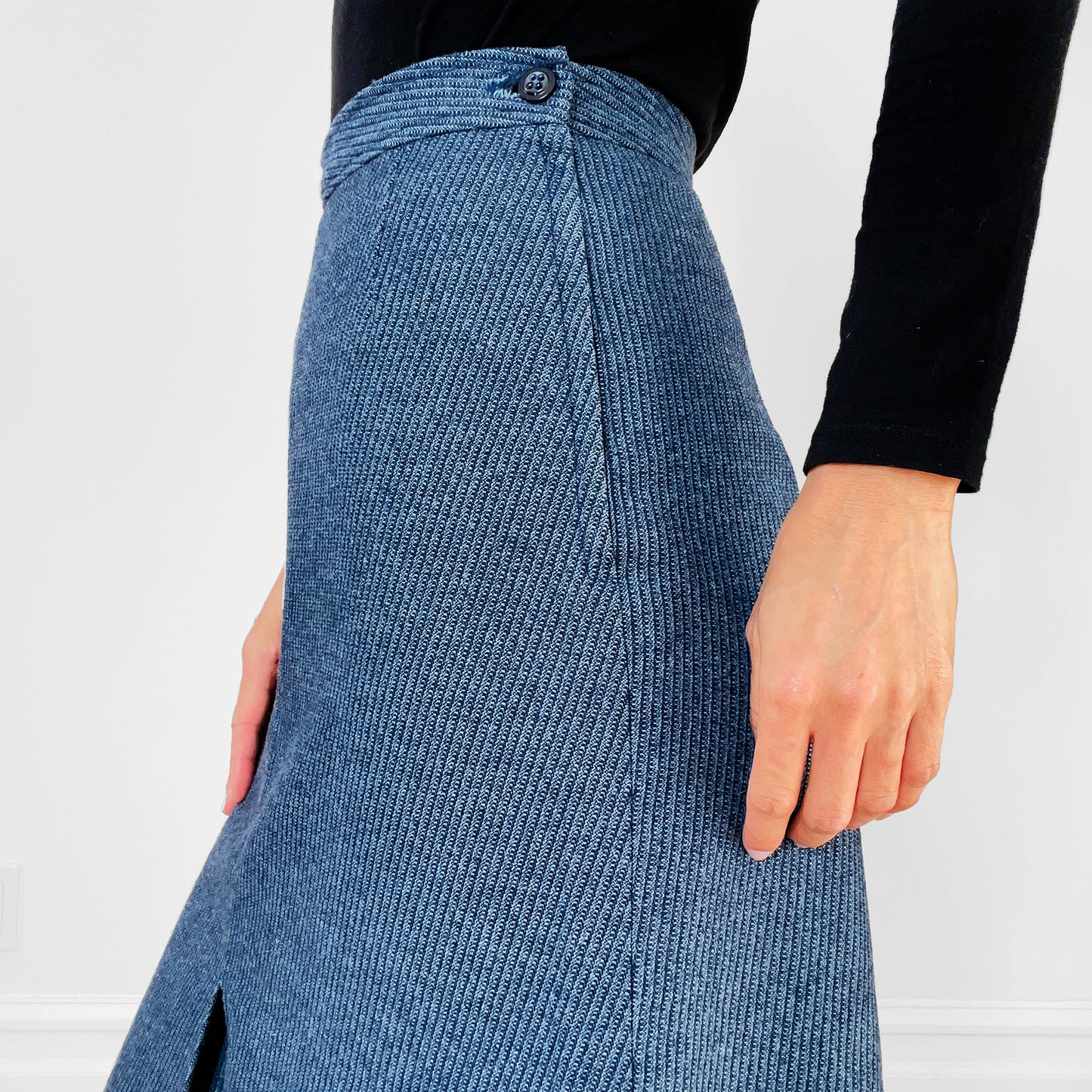 1970s Made in Canada Blue Stripe A-line Split-Front Skirt