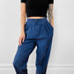 1980s Navy Flecked Wool Silk High-Waisted Pleated Tapered-Leg Trousers Pants