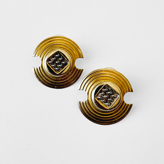 Faded Gold-Toned Round Tiered Shield Earrings