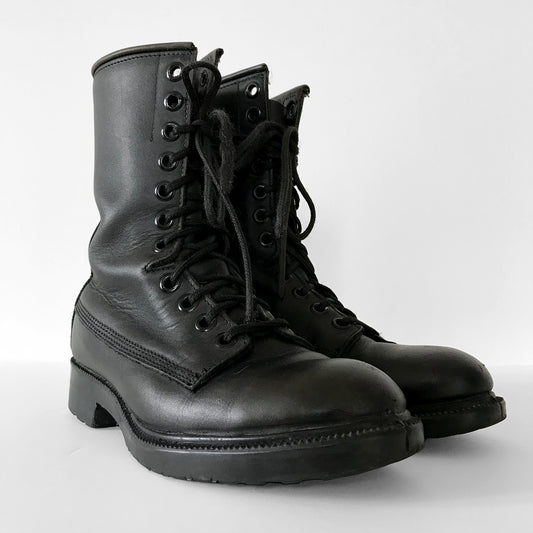 Black Leather Heavy Duty Military Lace-Up Combat Boots