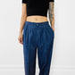 1980s Navy Flecked Wool Silk High-Waisted Pleated Tapered-Leg Trousers Pants