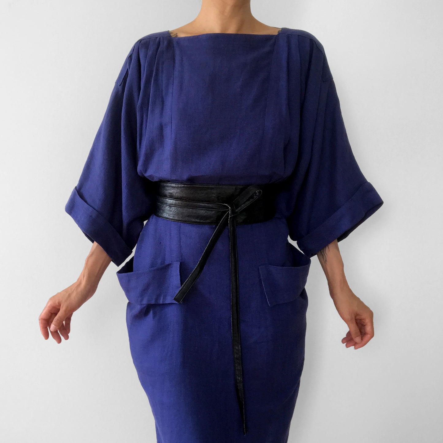 1980s Blue-Purple Made in Italy BYBLOS Open-Back Tunic Dress