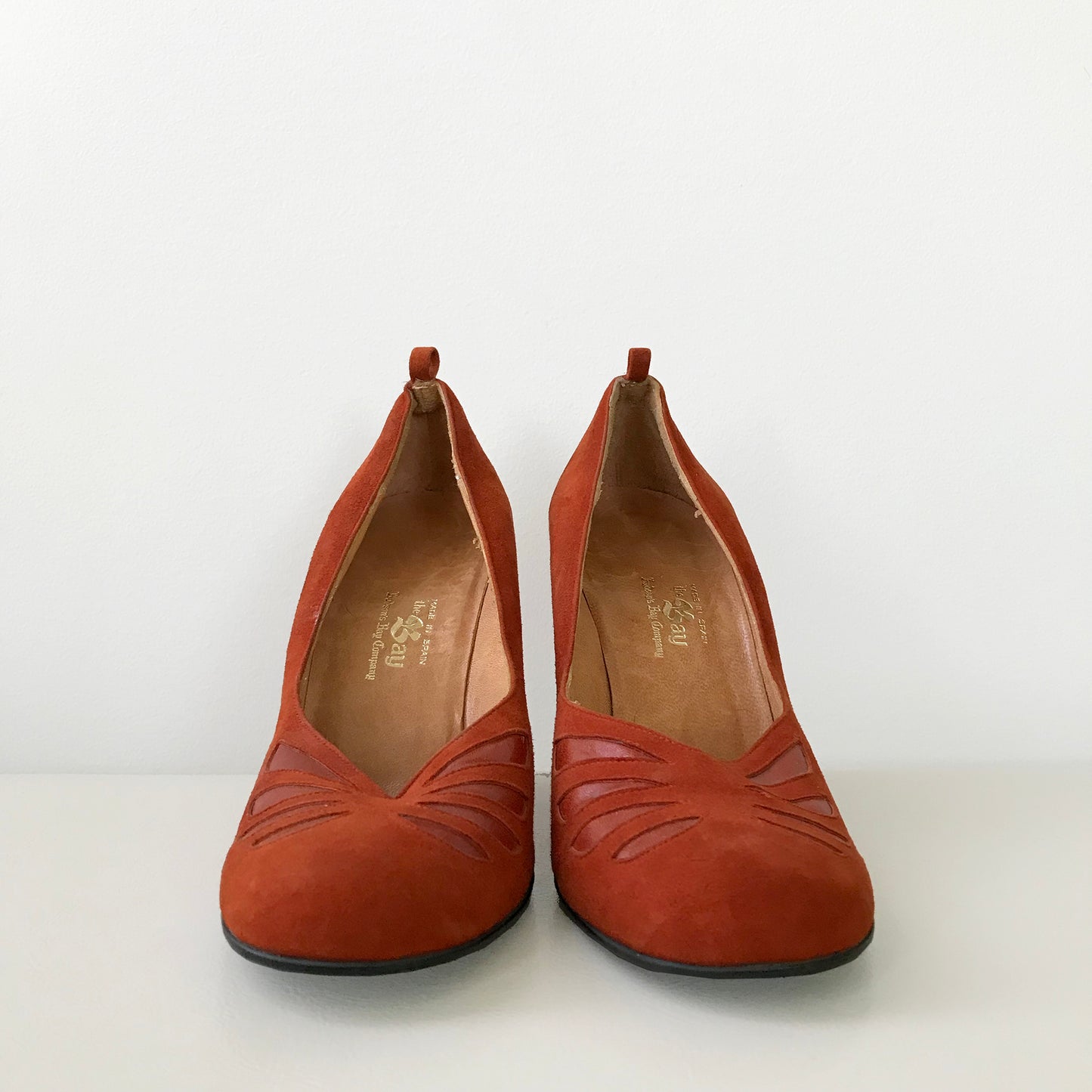 1970s Tangerine Suede-Leather THE BAY Wedge Slip-On Heeled Shoes