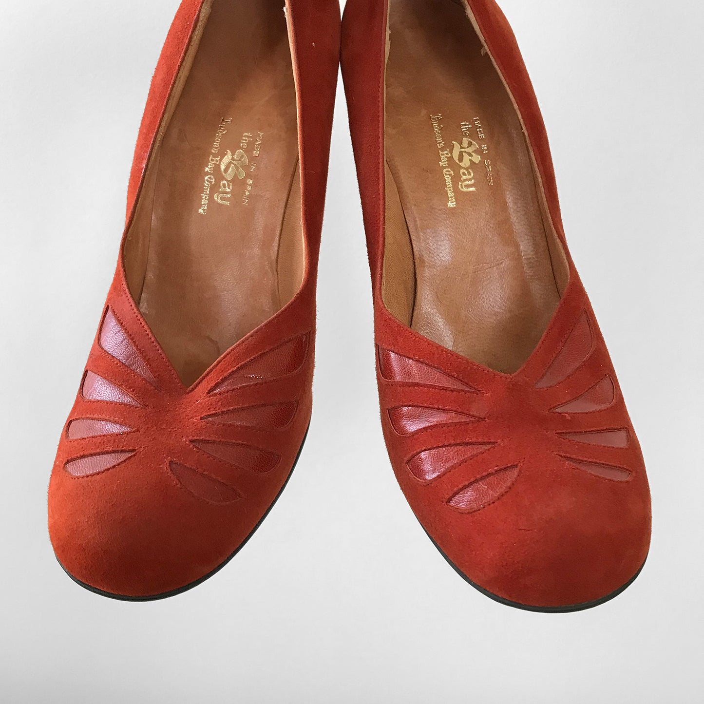 1970s Tangerine Suede-Leather THE BAY Wedge Slip-On Heeled Shoes