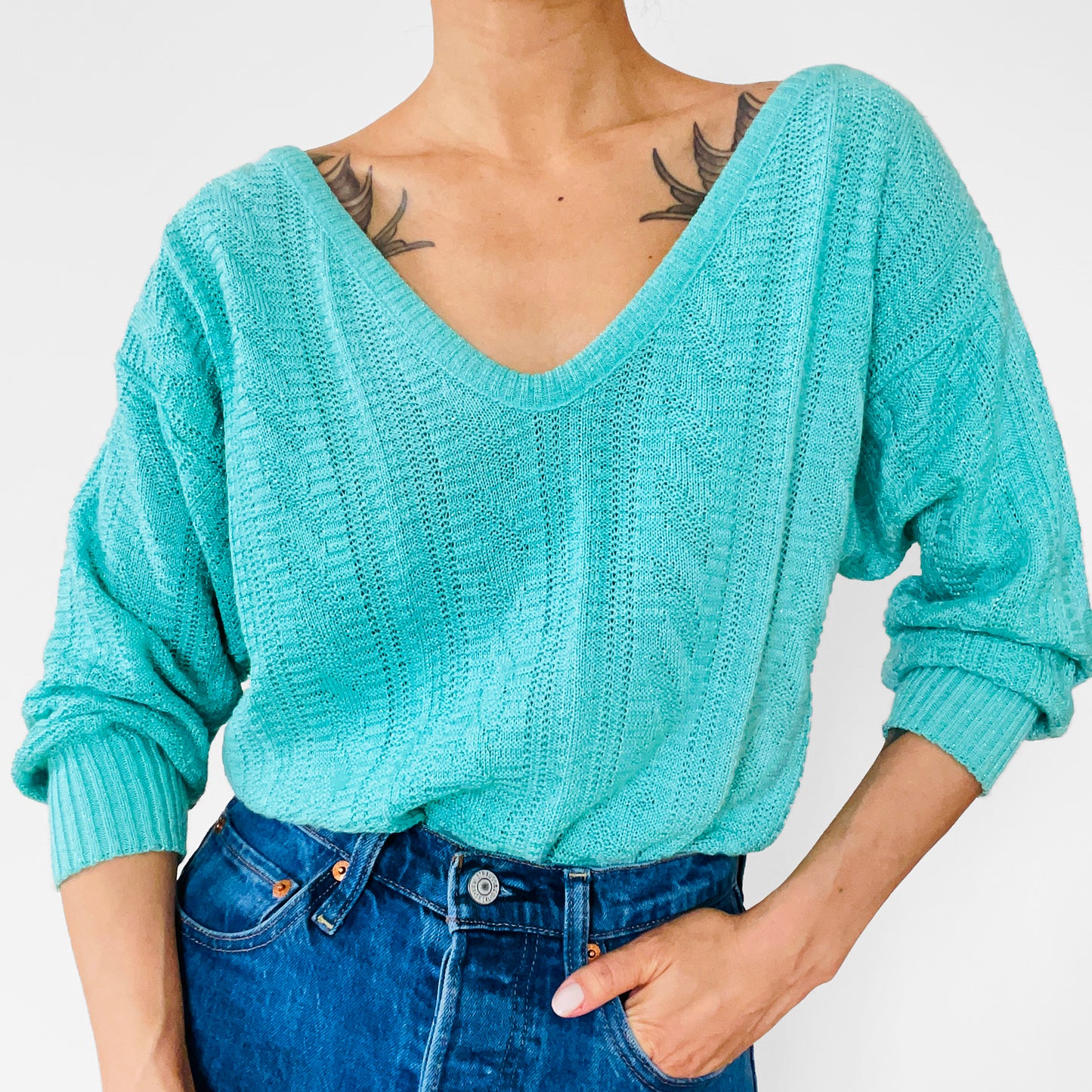 1980s Mint Green Lightweight Knit Pullover Sweater