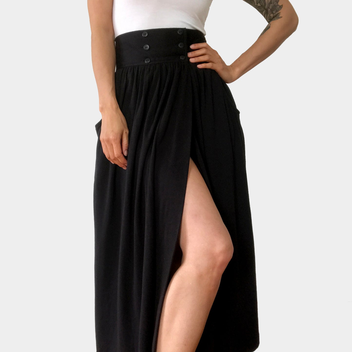 1980s Black Jersey-Knit Wrap Skirt