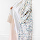 Chiffon White Silk-Crepe Floral Scenic Countryside Japanese Kimono Duster