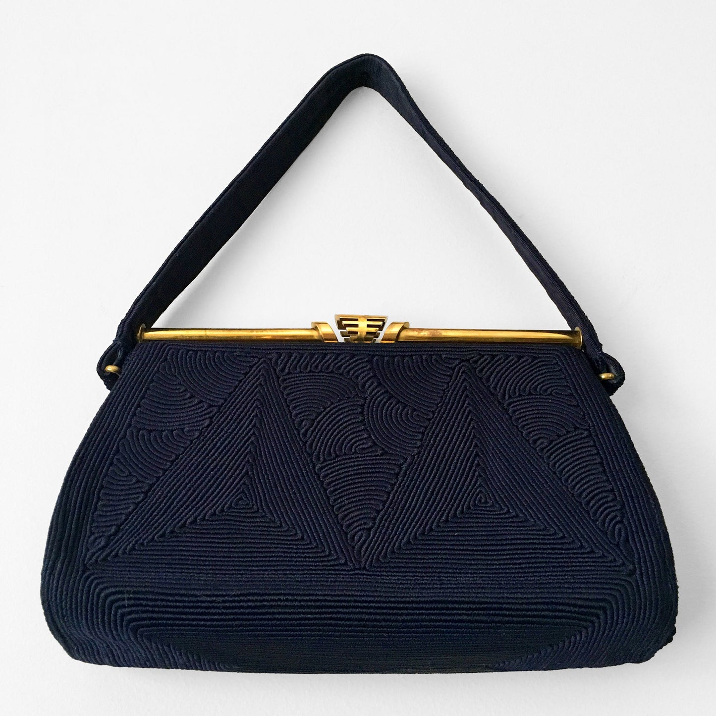 1940s Navy and Gold Corded Handbag