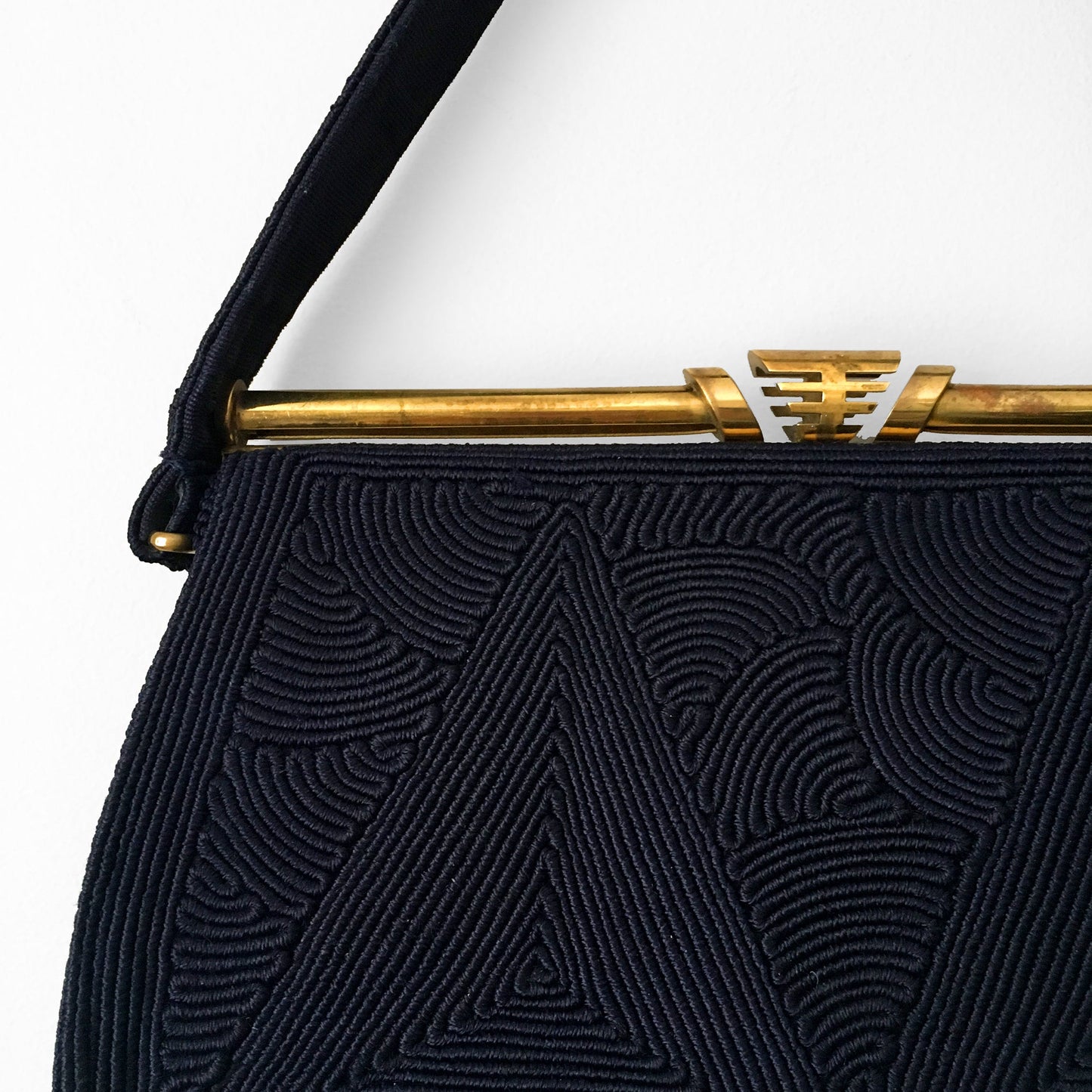 1940s Navy and Gold Corded Handbag