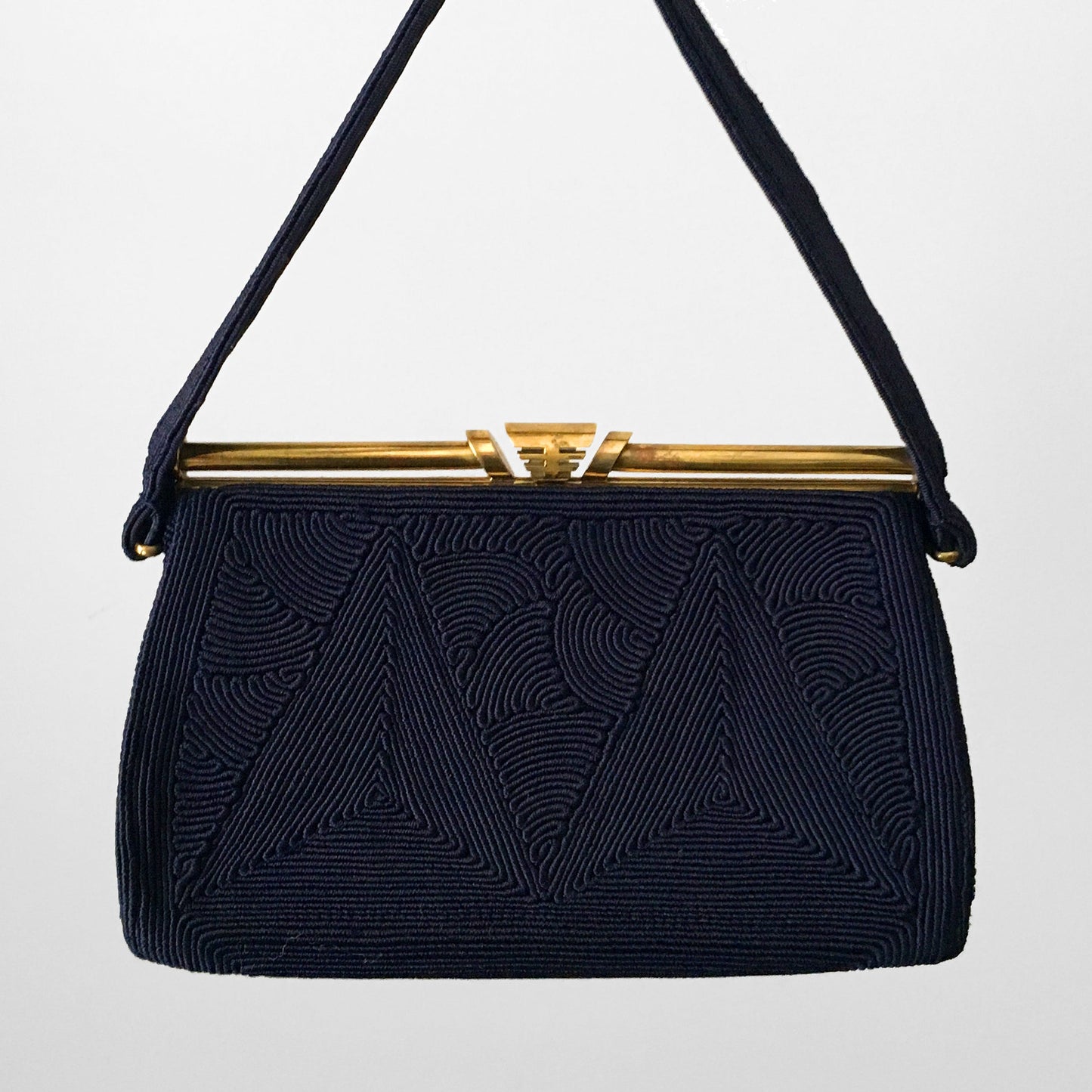 1940s Navy and Gold Corded Handbag