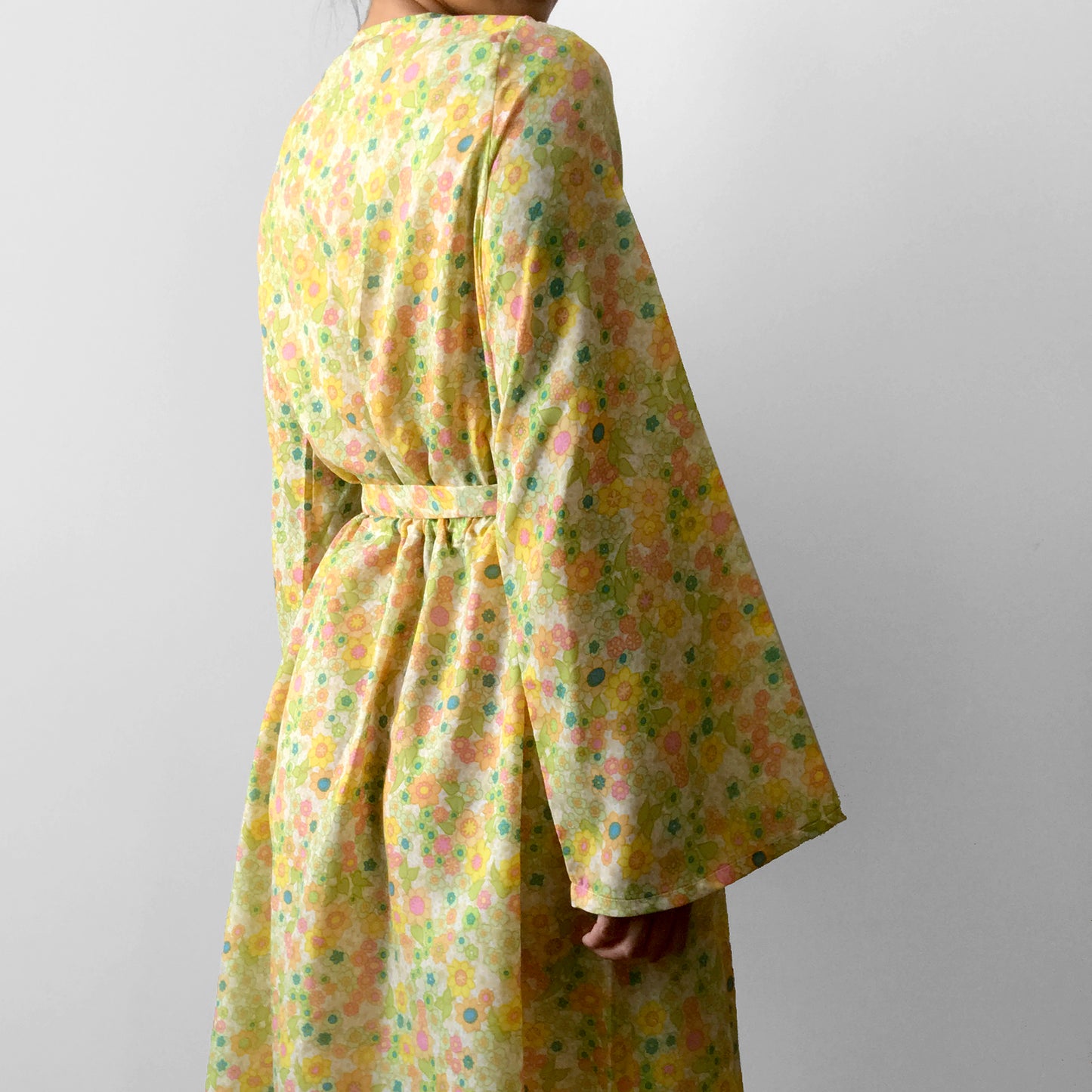 1970s Lightweight Floral Bell-Sleeve Belted Summer Dress