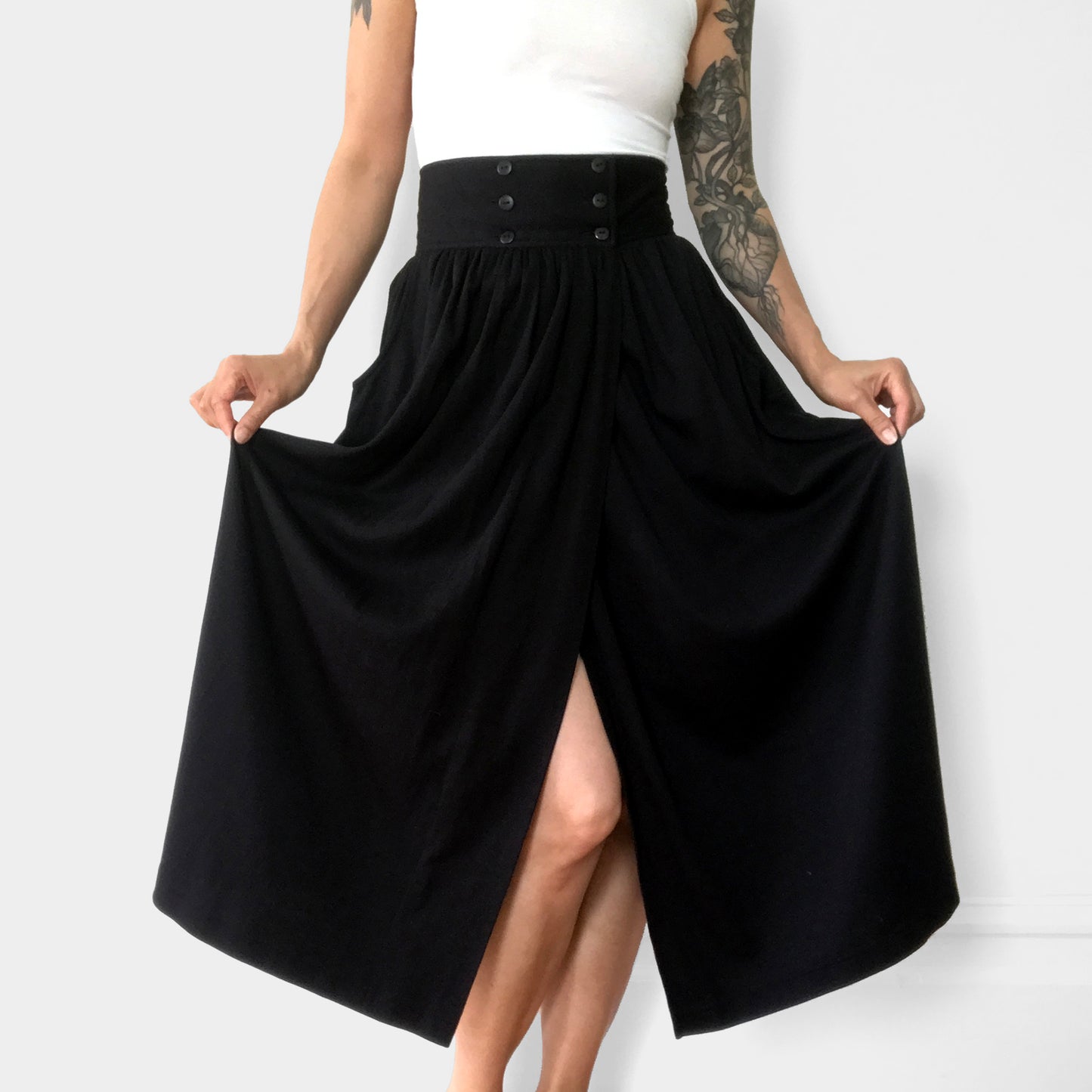 1980s Black Jersey-Knit Wrap Skirt