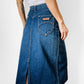 1980s Gitano Knee-Length Well-Worn Distressed Blue Jean Denim Skirt - Waist 28