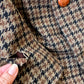 1950s Wool Houndstooth Plaid Double-Breasted Leather Button Jacket