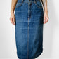 1980s Gitano Knee-Length Well-Worn Distressed Blue Jean Denim Skirt - Waist 28