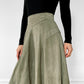 1980s Sage Green Faux-Suede Fit and Flare Skirt