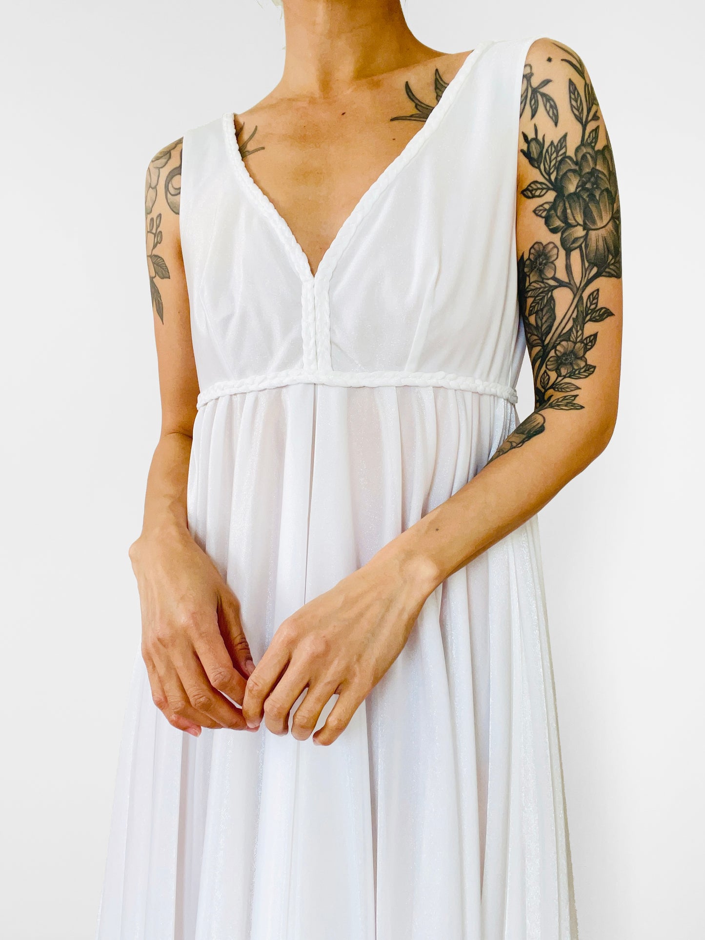 1970s White Wedding Day Nightgown Dress - S/M