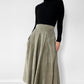 1980s Sage Green Faux-Suede Fit and Flare Skirt