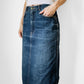 1980s Gitano Knee-Length Well-Worn Distressed Blue Jean Denim Skirt - Waist 28