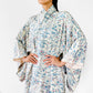 Chiffon White Silk-Crepe Floral Scenic Countryside Japanese Kimono Duster