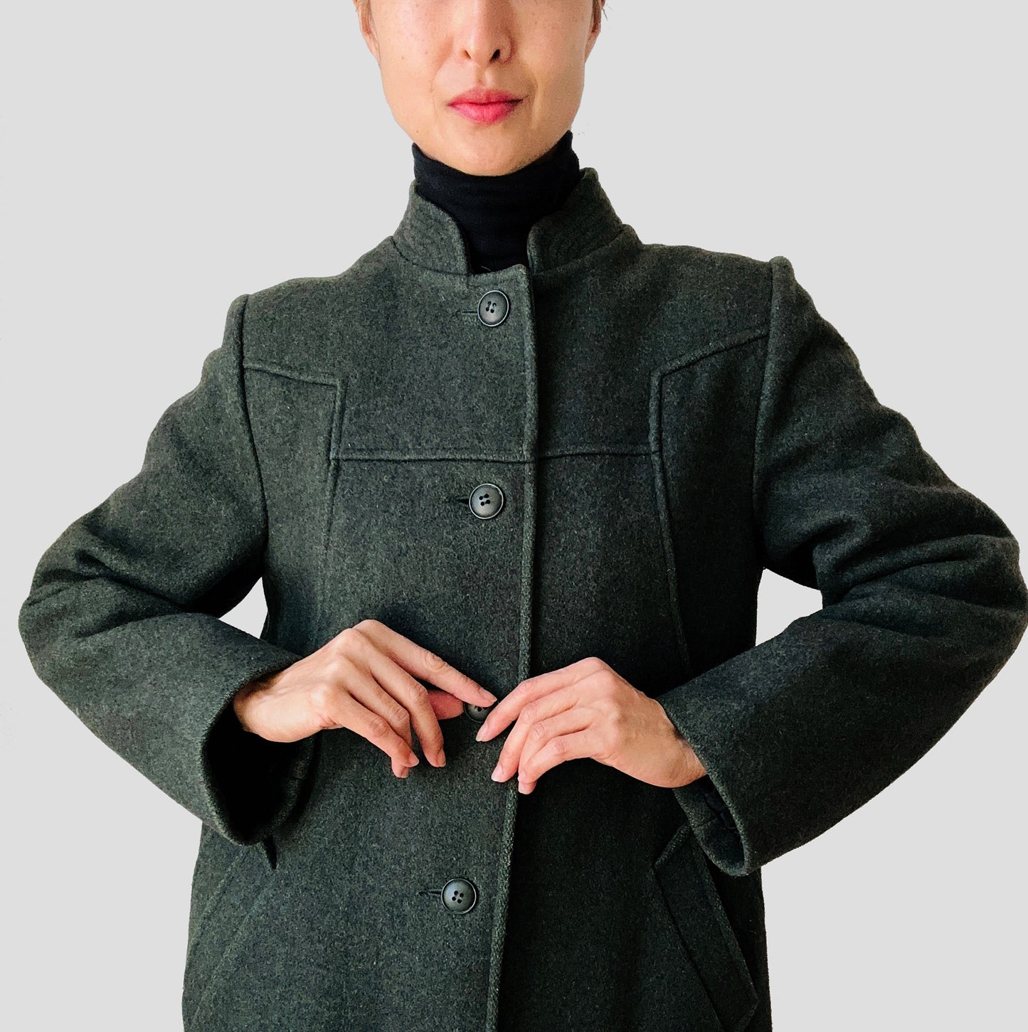 1960s Made in Canada Army Green Wool Blend Military Style Midi-Length A-Line Coat - Sz. S