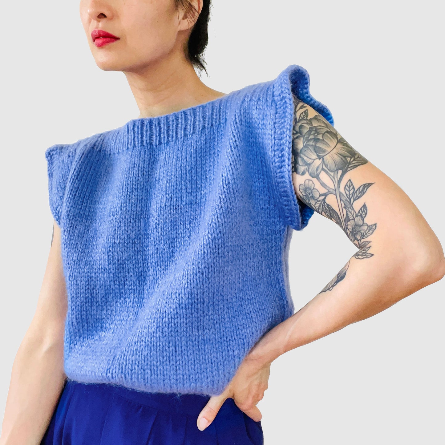 Handmade Hydrangea Blue Sleeveless Sweater