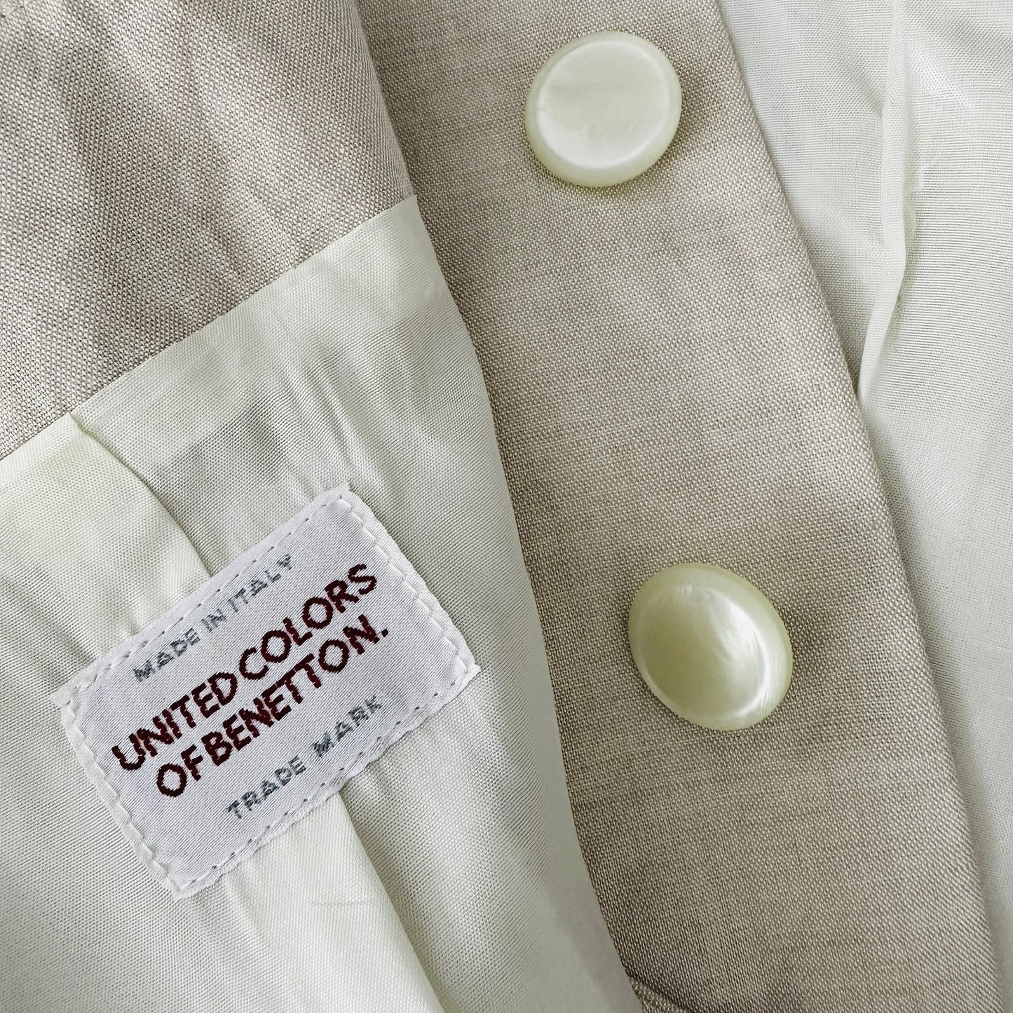 1980s United Colours of Benetton Natural Tapered-Waist Short Sleeve Linen Blend Blazer Jacket - M/L