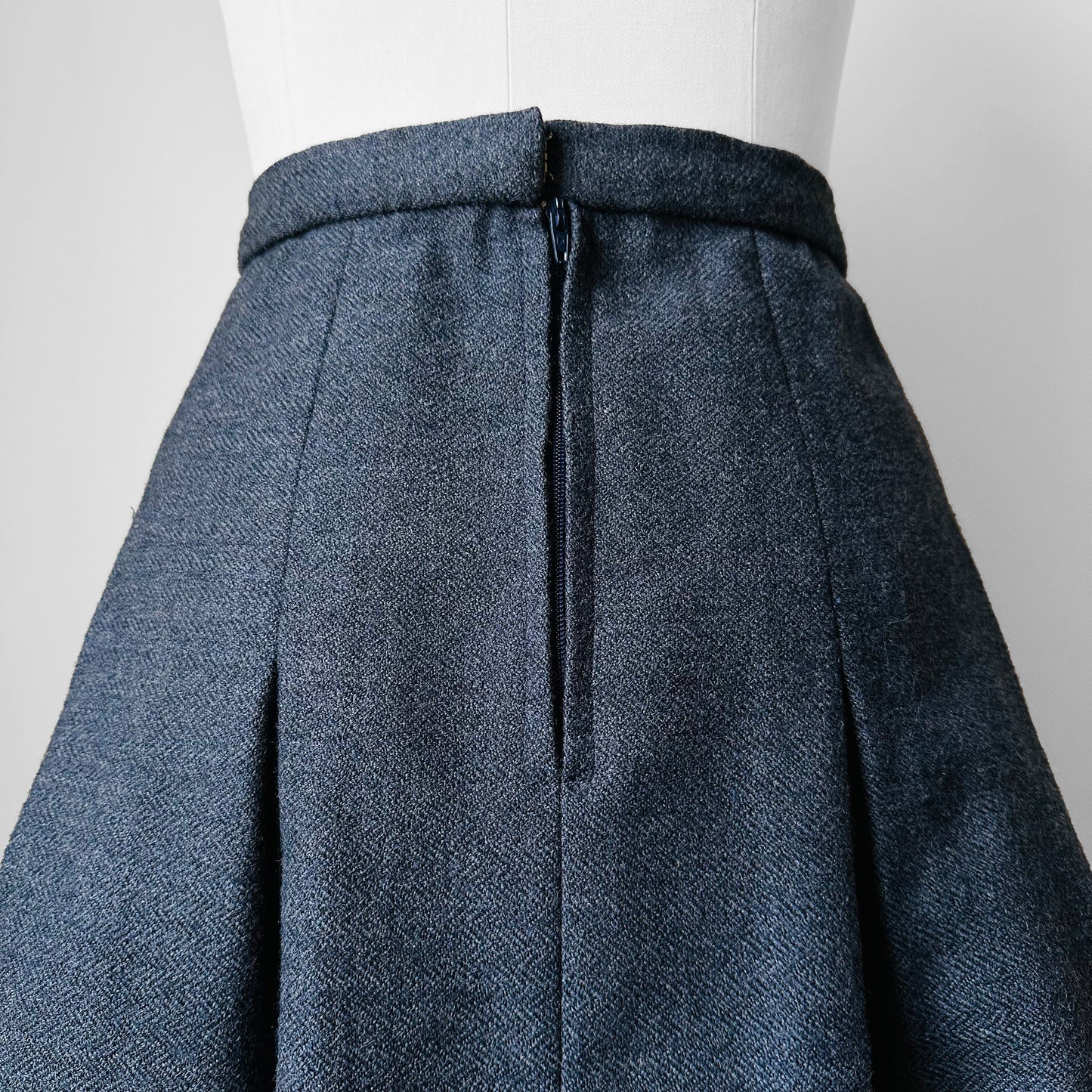 1960s Slate Blue Grey Inverted Pleat Fit and Flare Wool Lined Skirt - XL/XXL