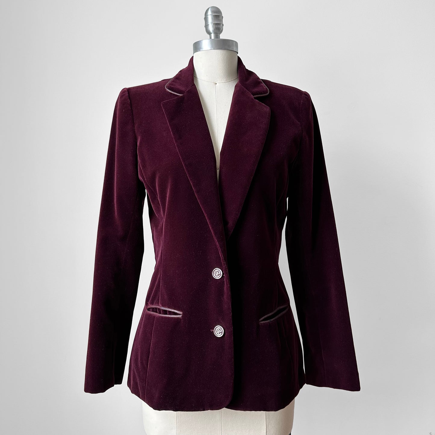 1960s - 1970s Plum Wine Cotton Velvet Fitted Blazer Jacket - Sz. S