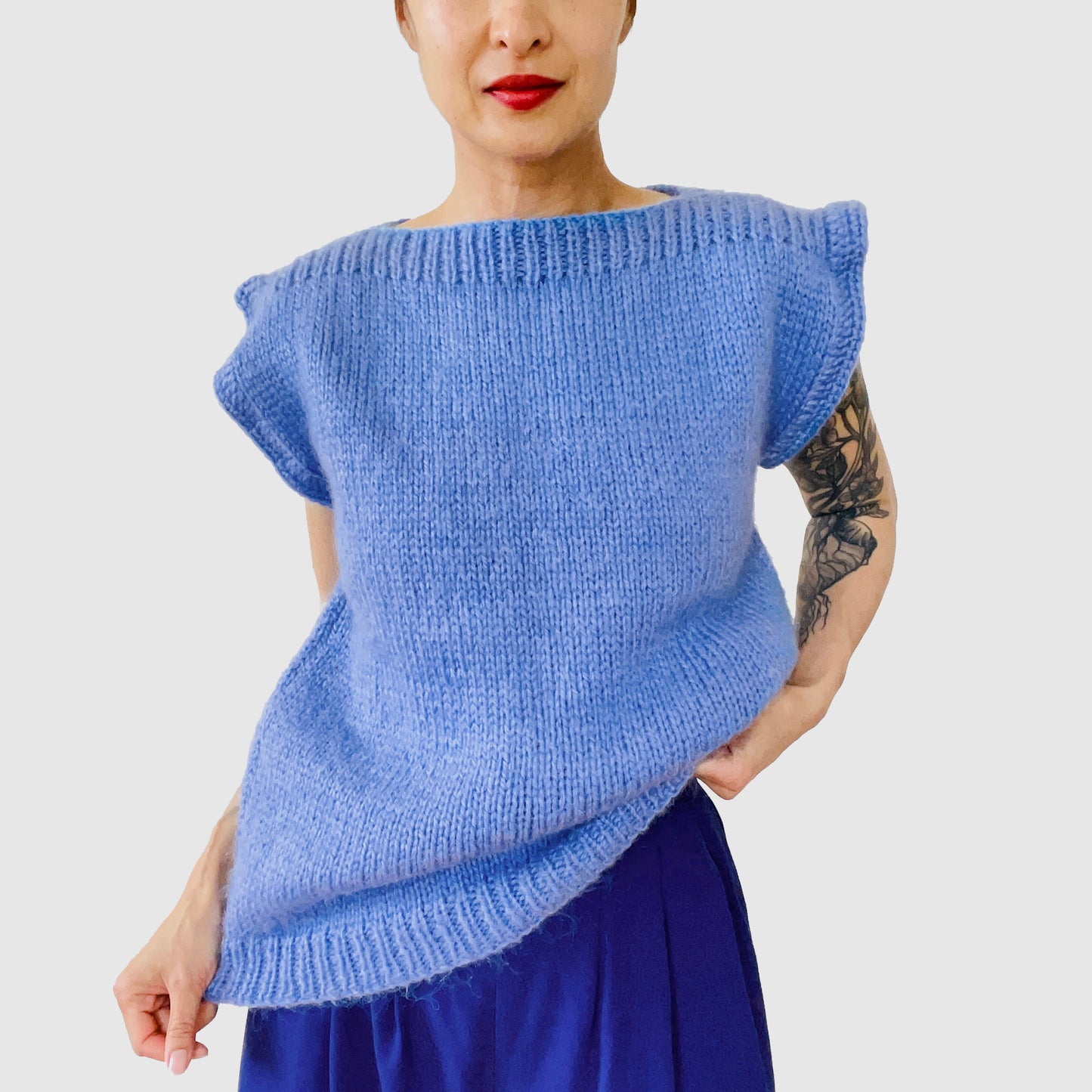 Handmade Hydrangea Blue Sleeveless Sweater