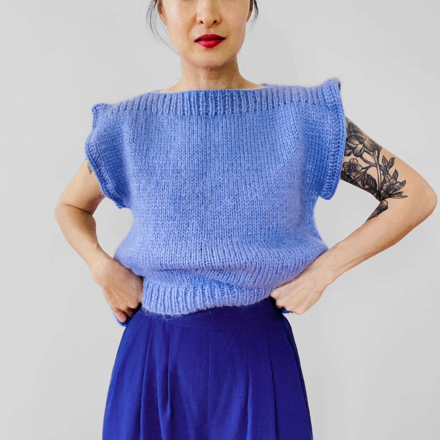 Handmade Hydrangea Blue Sleeveless Sweater