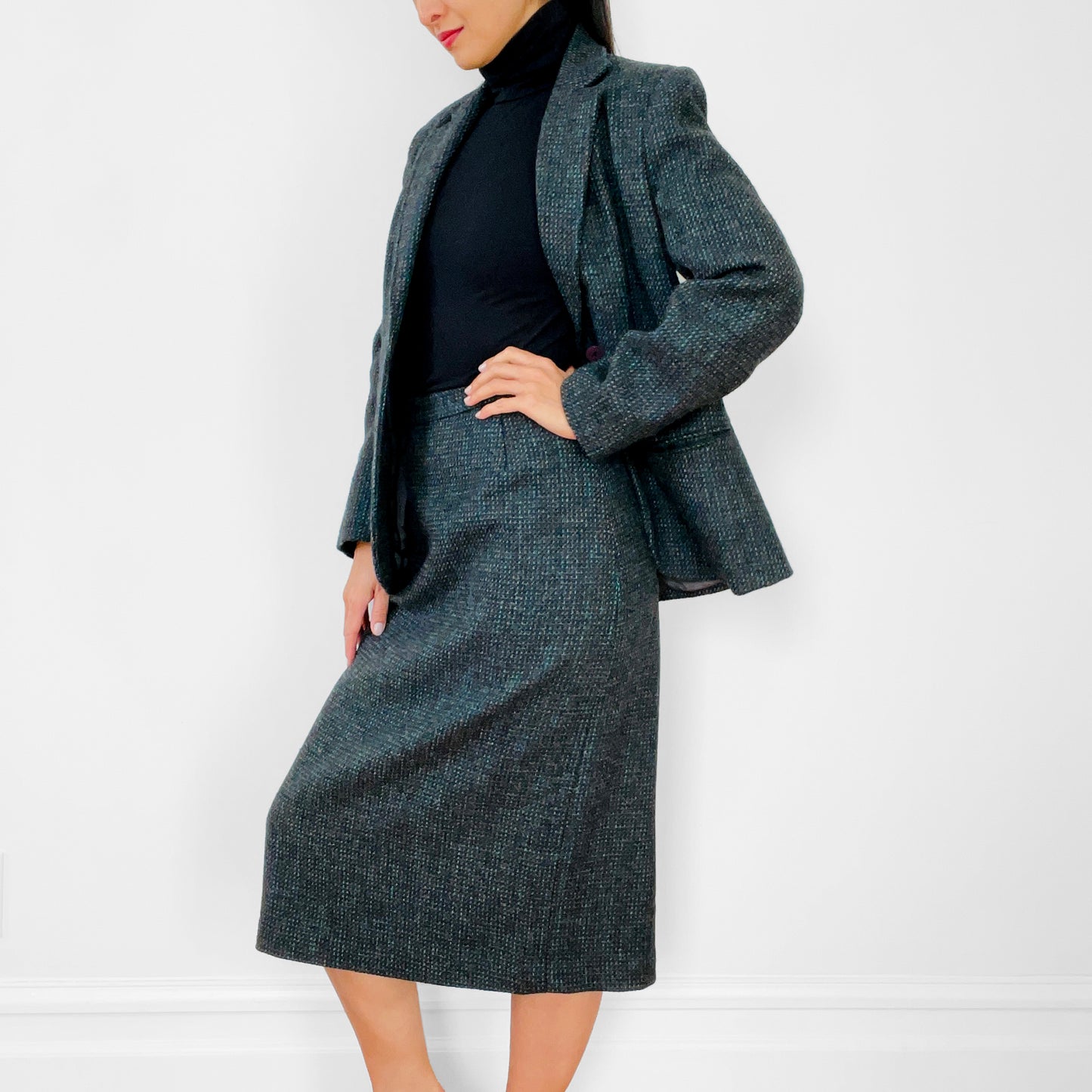 1970s Wool Twill Made in Canada Skirt and Jacket Set