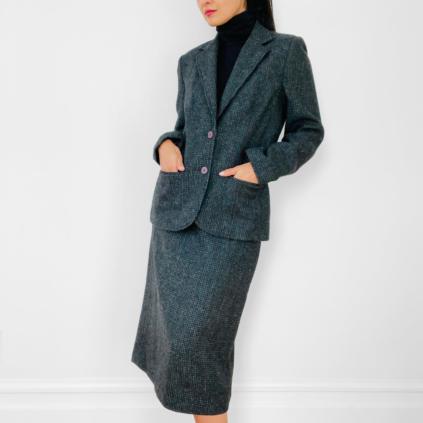 1970s Wool Twill Made in Canada Skirt and Jacket Set